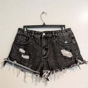 SHEIN Distressed Black Denim High Waist Shorts Tall Large